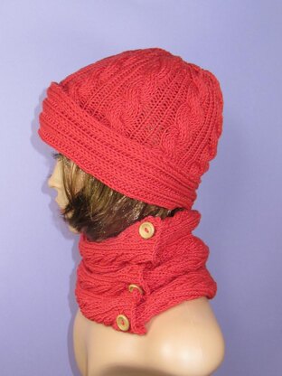 Sideways Cable Cowl and Cable Beanie Hat Set