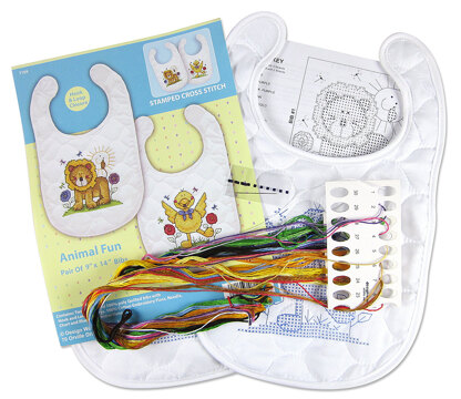 Design Works Animal Fun Bibs Cross Stitch Kit - 9 x 14 - Set of 2 Bibs