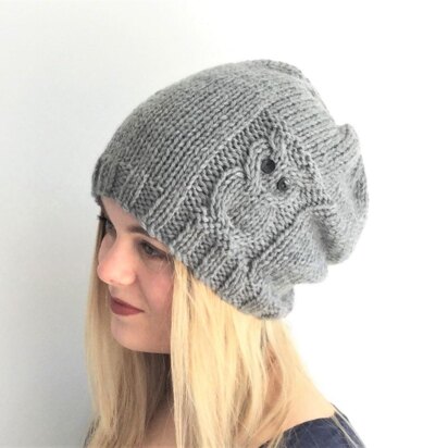 Owl slouchy hat toddler to adult - knitting pattern