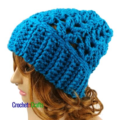 Clustered V-Stitch Chunky Crochet Hat Pattern
