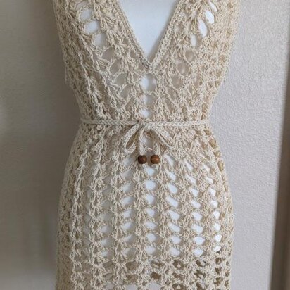 Light Beige Crochet Mesh Dress-Beach Cover-Up