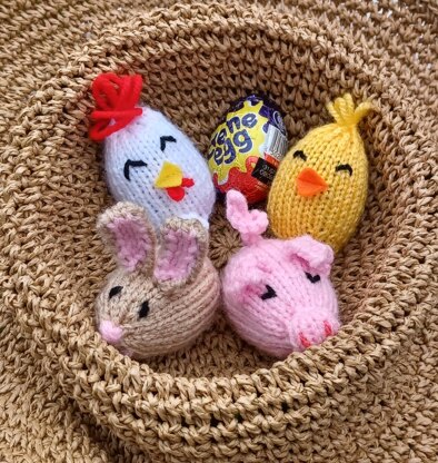 PDF KNITTING PATTERN Farm Yard Creme Egg Covers EASY Set Of 4 Pig Chick Bunny EASTER Oreo Egg