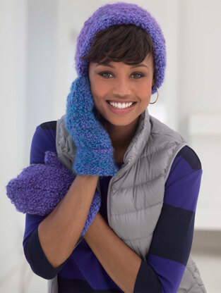 True Blue Hat and Mittens in Lion Brand Homespun Thick & Quick - L40056