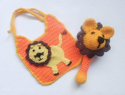 Lion Baby Bib and Rattle