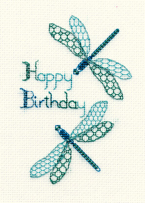 Derwentwater Designs Dragonfly Birthday Greeting Card Cross Stitch Kit - 12.5cm x 18cm
