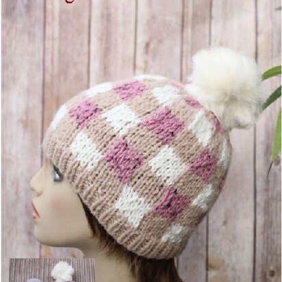 Knitting pattern plaid hat, adult and child #502