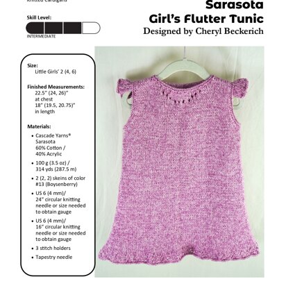 Girl's Flutter Tunic in Cascade Yarns Sarasota - DK619 - Downloadable PDF