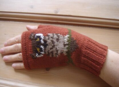 Tiny Owl fingerless gloves/mitts