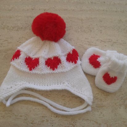 Baby Hearts Hat And Mittens
