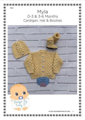Myla baby cardigan 0-3 & 3-6mths knitting patter