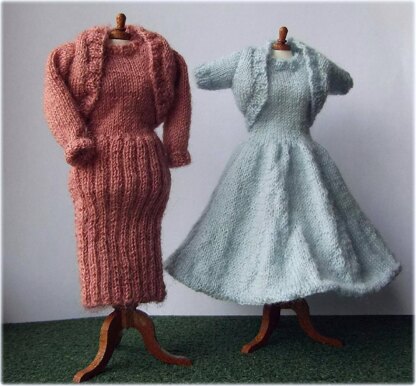 1:12th scale Ladies dresses and boleros set c. 1950