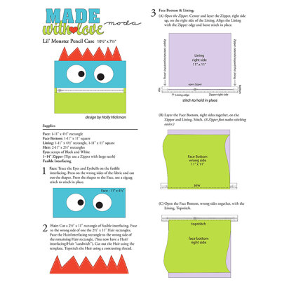 Moda Fabrics Lil Monster Pencil Case Quilt - Downloadable PDF