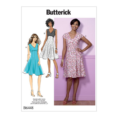 Butterick Misses' Fit-and-Flare, Empire-Waist Dresses B6448 - Sewing Pattern