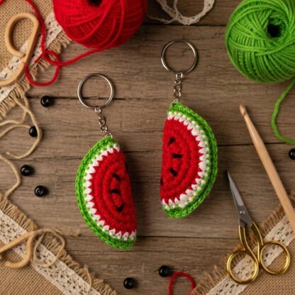 Crochet Watermelon Keychain Pattern PDF + Video Tutorial