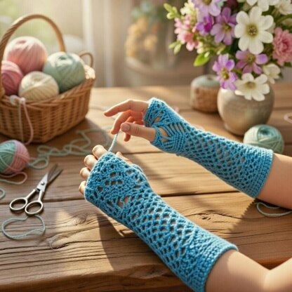 A crochet Blue gloves Pattern + Video Tutorial