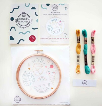 The Modern Crafter Beginner Embroidery DIY Kit - Fruit & Ice Cream - 6in