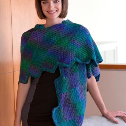 Crocheted Gradient Strips Shawl in Red Heart Boutique Unforgettable - LW4073