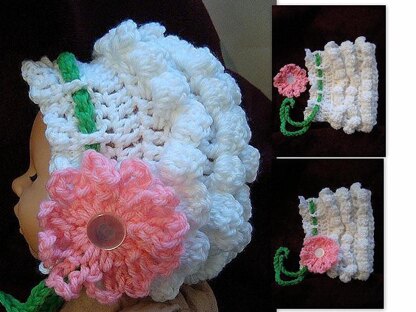 534, Crochet Ruffled Diaper Cover, Hat, and Bonnet