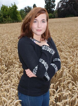 Long Line Sweater with Fair Isle Bands