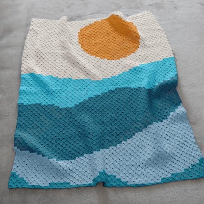 Sun & Waves Landscape Blanket C2C Crochet Pattern 75x60