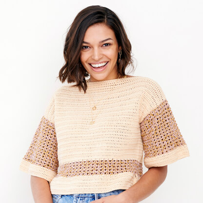 "Terramar Top" - Free Top Crochet Pattern For Women in Paintbox Yarns Cotton DK and Metallics DK