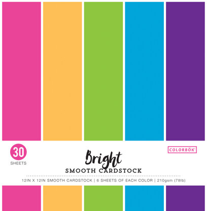 American Crafts Colorbok 78lb Smooth Cardstock 12"X12" 30/Pkg - Bright, 5 Colors/6 Each