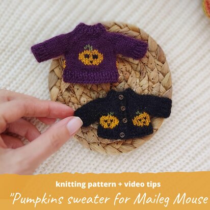Pumpkins sweater for Big Sis Maileg mouse - knitting pattern