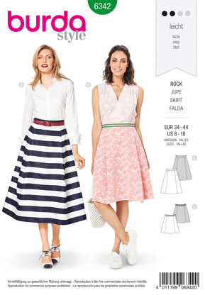 Burda Style Misses' Side Pleat Skirt B6342 - Paper Pattern, Size 8-18