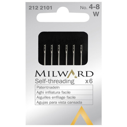 Milward Hand Sewing Needles - Self-Threading - Nos.4-8 - 6 Pieces