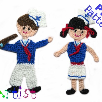 Sailor Boy & Girl Crochet Applique Pattern