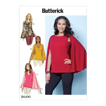 Butterick Misses' Tops with Attached Cape and Sleeve Variations B6490 - Sewing Pattern
