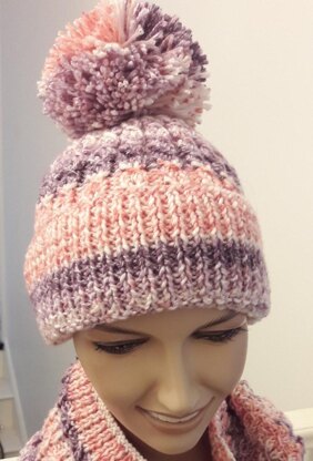 Ladies Hat & Cowl Mock Cable Aran Yarn