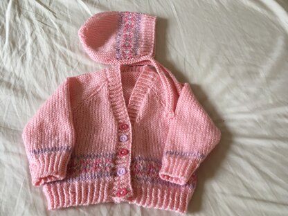 Cardigan and Bonnet for my friends new Granddaughter
