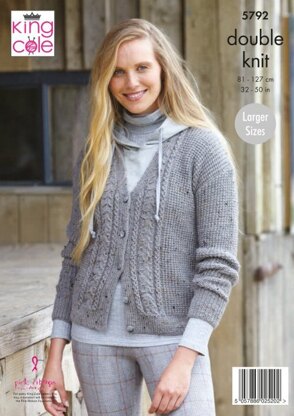Ladies V Neck Cardigan and Waistcoat in King Cole Homespun DK - P5792 - Leaflet