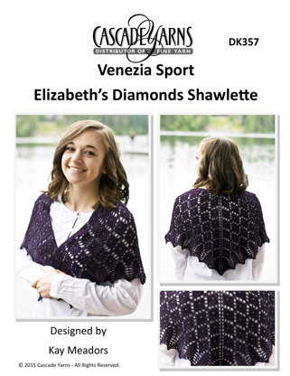 Elizabeth's Diamonds Shawlette in Cascade Yarns Venezia Sport  - DK357 - Downloadable PDF