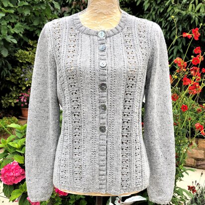 Cardigan with Neat Eyelet Panels