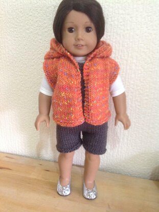 Dolls hooded gilet and dungarees