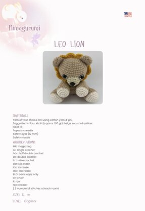 Leo Lion – Lion Crochet Amigurumi Pattern – Available in English & Portuguese