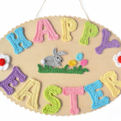 Easter Applique. Wall Plaque. Crochet Letters. Bunny Embellishment. Easter Pattern.