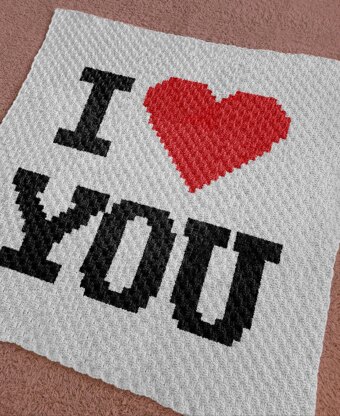 C2C Crochet Pattern I LOVE YOU White Throw Intarsia Red Heart Graphgan
