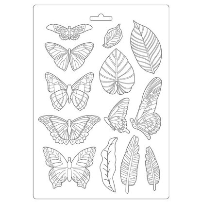 Stamperia Soft Mould A4 Amazonia Leaves And Butterflies