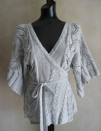 #69 Cables and Lace Kimono Wrap Cardigan