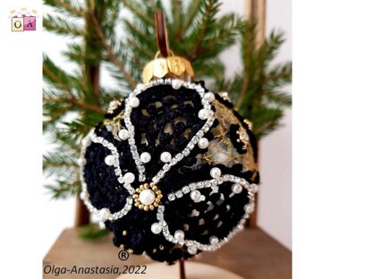 Black Lace Christmas Ball 2 - Irish Crochet Lace