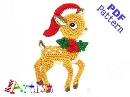 Reindeer Baby 2 with Santas Hat Birds Crochet Applique