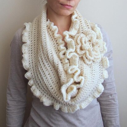 Oversized flower ruffles infinity loop scarf