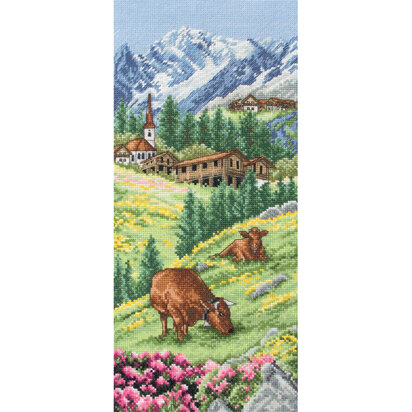 Anchor Swiss Alpine Landscape Cross Stitch Kit - 14cm x 32cm