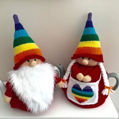 Rainbow gnomes tea cosy