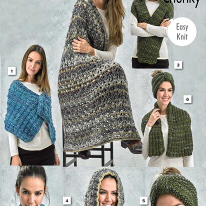 Textured Wrap, Lace Lap Blanket, Hooded Scarf, Cowl/Snood, Neck Knot/Head Knot & Ribbed Wrap in King Cole Gypsy Super Chunky - 5068pdf - Downloadable PDF