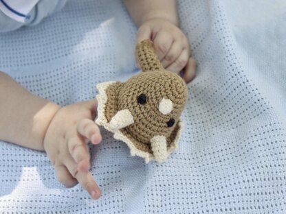 Crochet dinosaur pattern baby rattle toy Triceratops amigurumi pattern