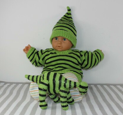 Baby Stripe Sweater, Pixie Hat and Dinosaur Toy